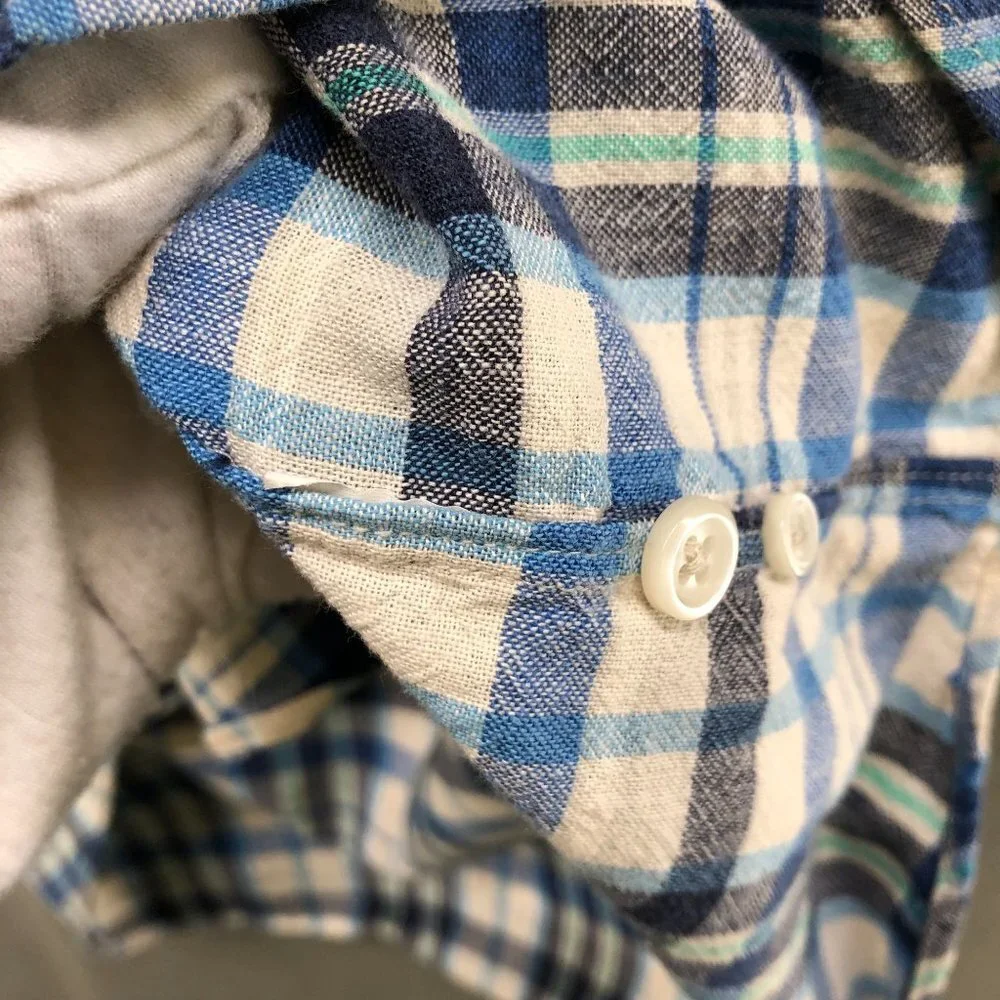 J. Crew Long Sleeve Shirt Mens S Slim Fit Blue‎ Plaid Homespun Slub Cotton